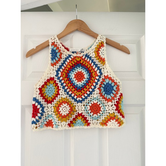 Altar'd State Tops - Crochet Knit Colorful Sleeveless Crop Top Womens Boho